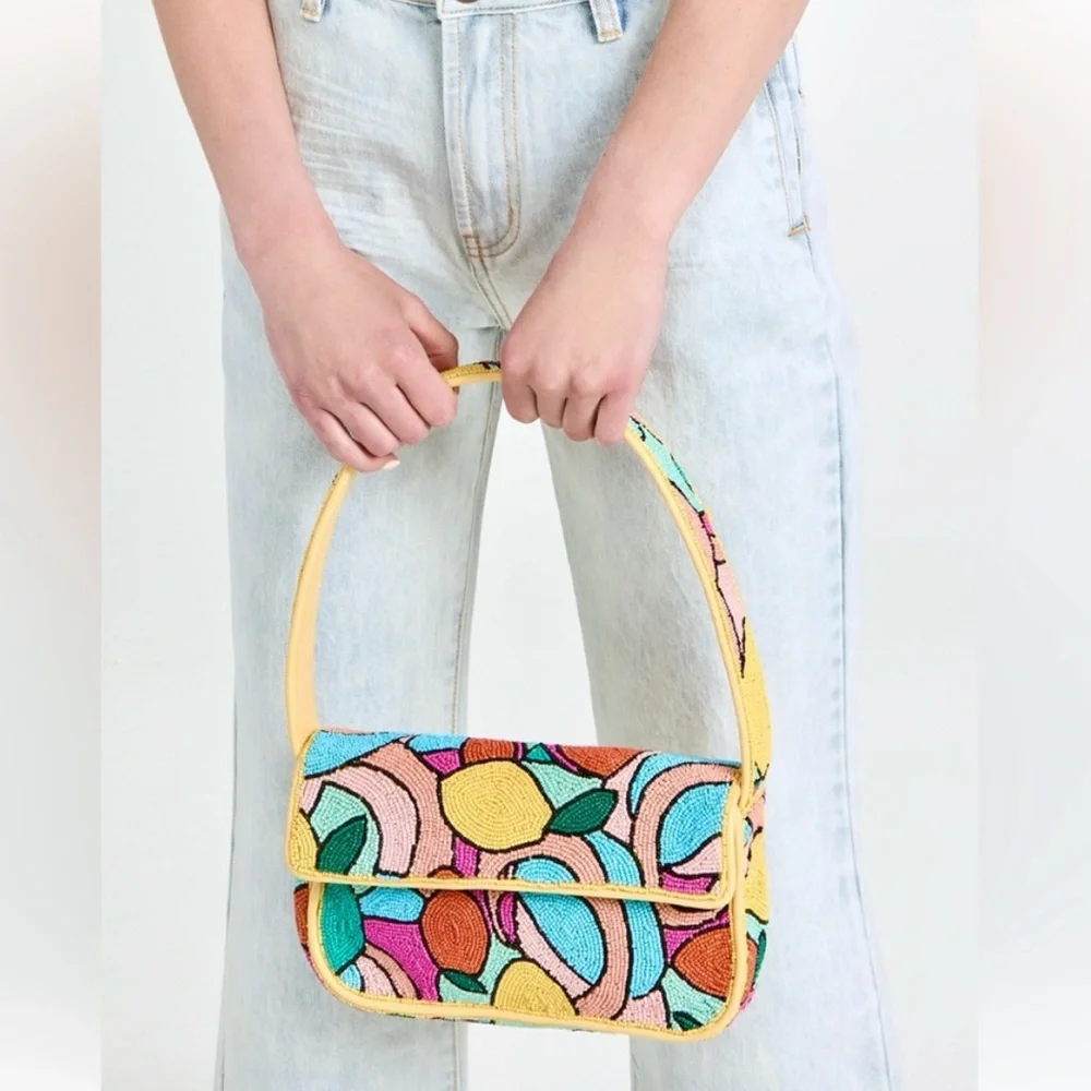 🌺🎉HP🎉🌺 NWT Staud Beaded Tommy Shoulder Bag Multi Colorblock 🌟RARE FIND🌟 - Picture 12 of 16